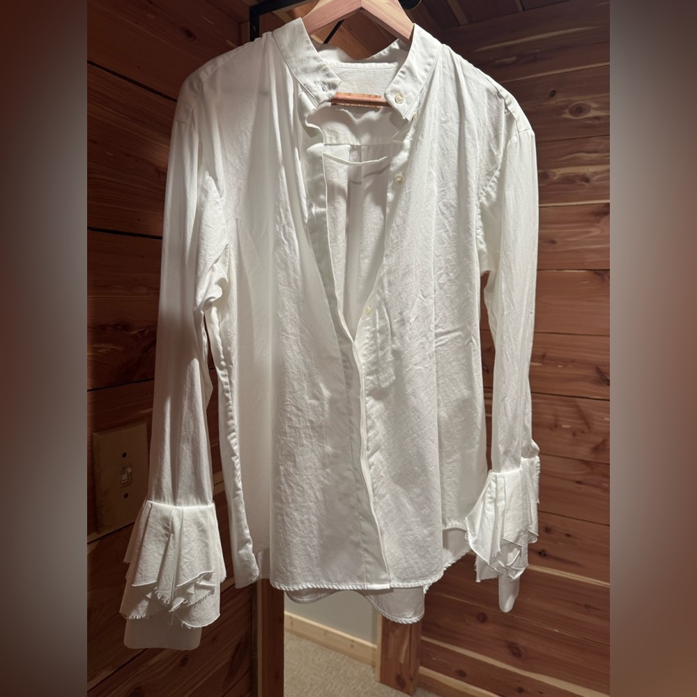 Maggie Marilyn White 100% Cotton Button Down Ruffle Sleeve Top Size 10